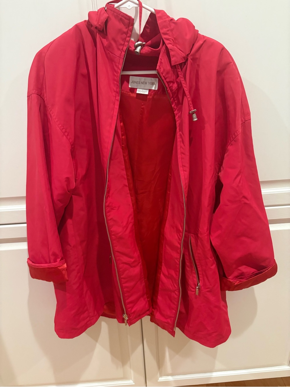 Jones New York Bright Red Hooded Zip-Front Utility Jacket